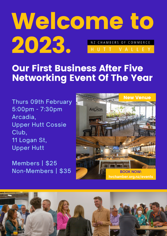 Business Hutt Valley Networking Event | Business Event in Wellington. Welcome to 2023 – Business After Five Event
